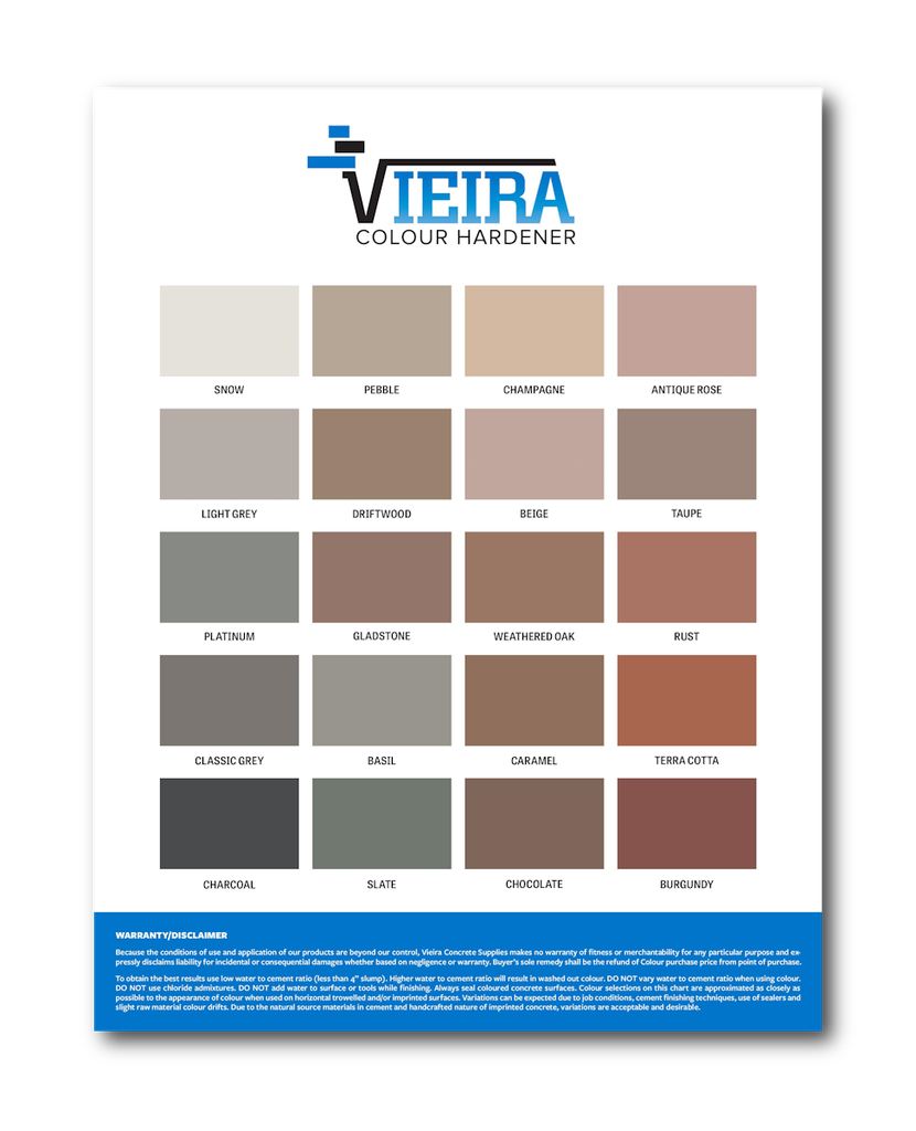 Vieira Colour Hardener Chipped Colour Card Vieira Concrete Supplies